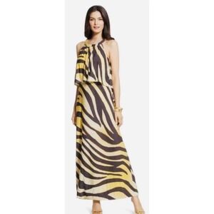 Chico's Maxi Dress Zebra Print Halter Neck Sleeveless Party Dress Size 3‎